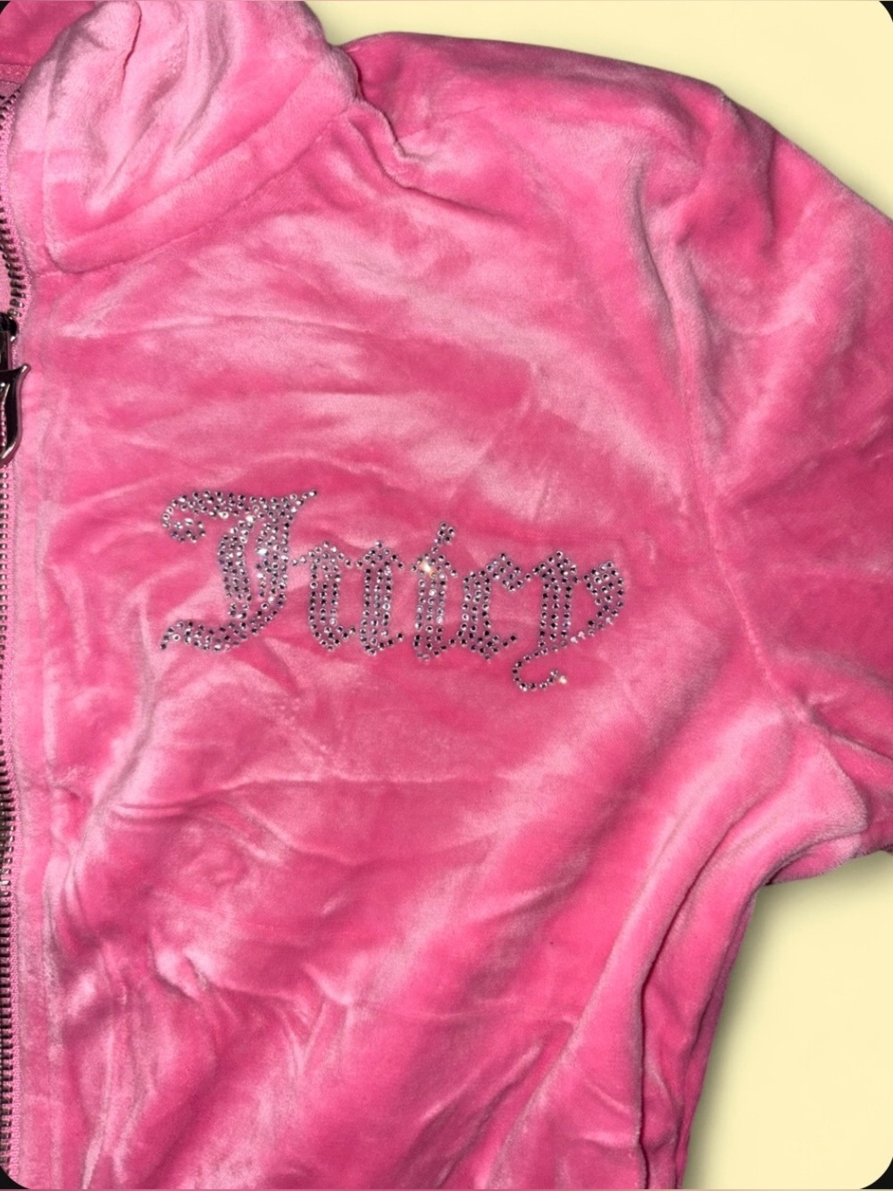 Juicy Couture Pink Velour Rhinestone Zip Up Cropped Jacket - Size XS - Picture 4 of 6